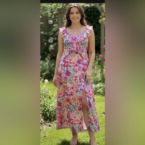 Crystal Doll Pink Floral High Low Dress